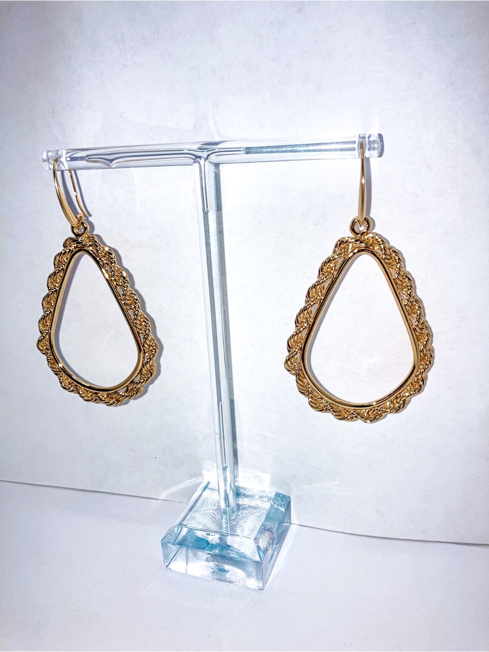 Gold-Tone Teardrop Rope-Edge Earrings